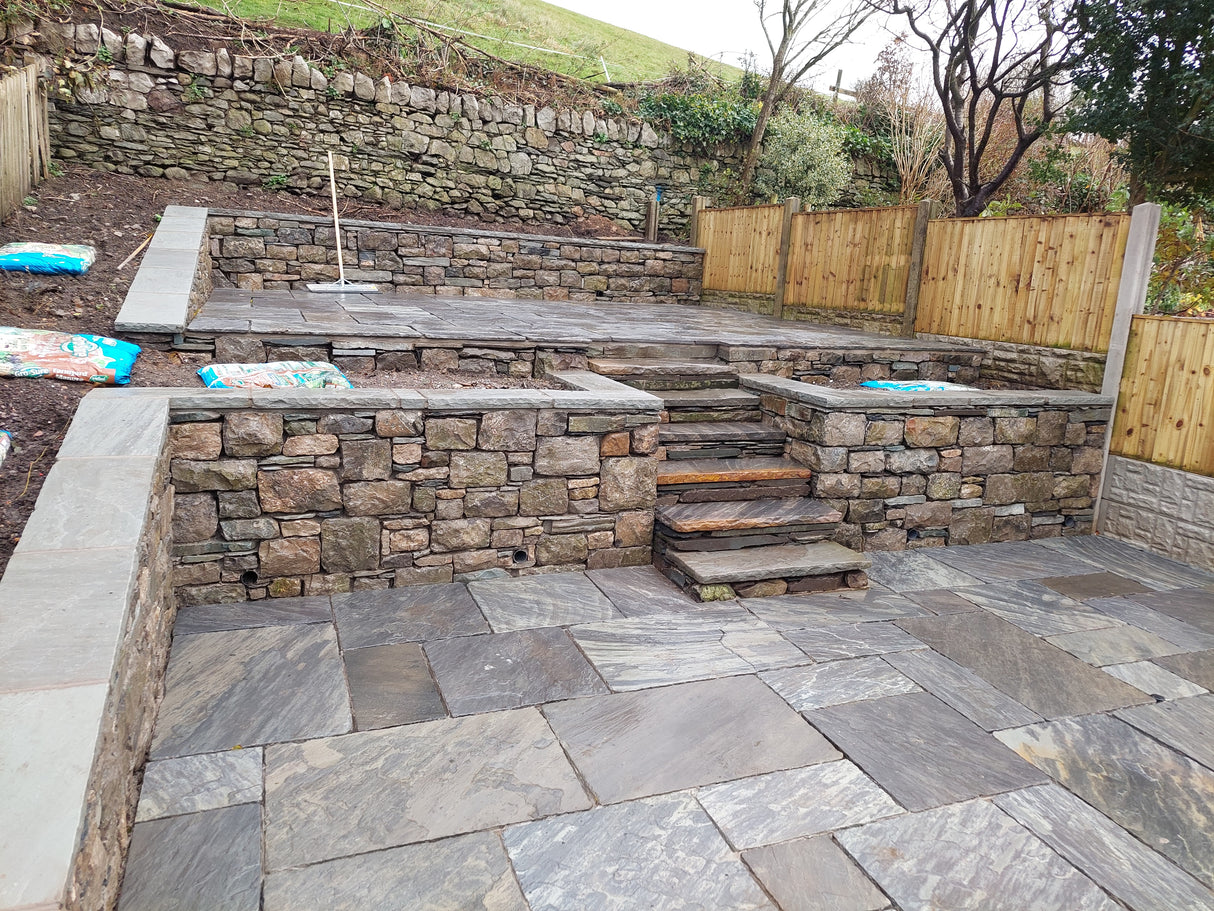 Saga Black Indian Sandstone Paving - 600 x 600 mm - Tumbled