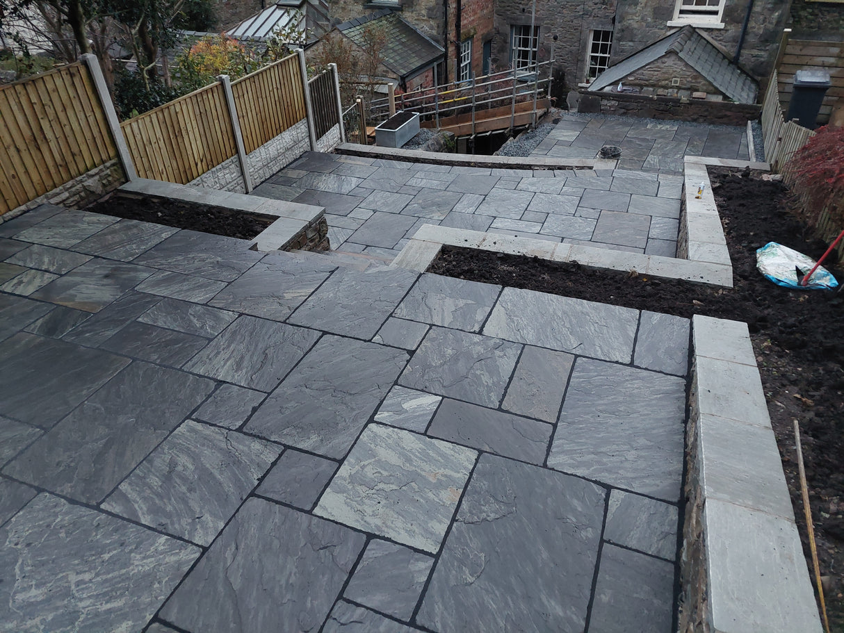 Saga Black Indian Sandstone Paving - 600 x 600 mm - Tumbled